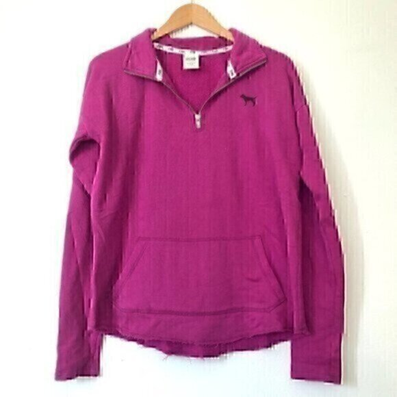 PINK VS VICTORIA'S SECRET Fuchsia Pink Purple 1/4 Zip Lightweight Pullover Small - Picture 1 of 10